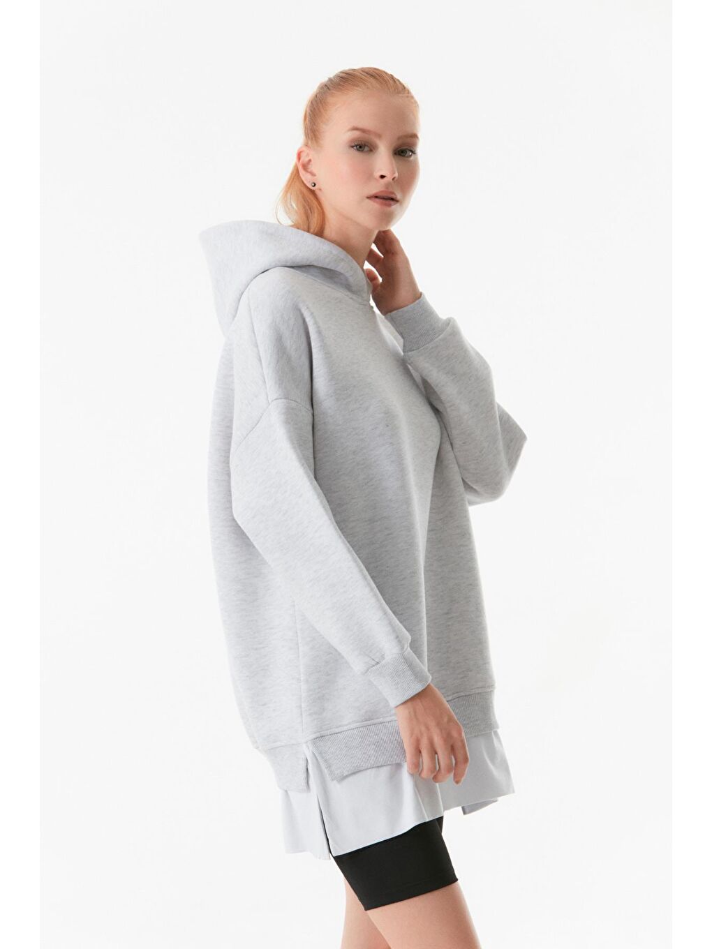 Fullamoda Gri Basic Kapüşonlu Oversize Sweatshirt - 4