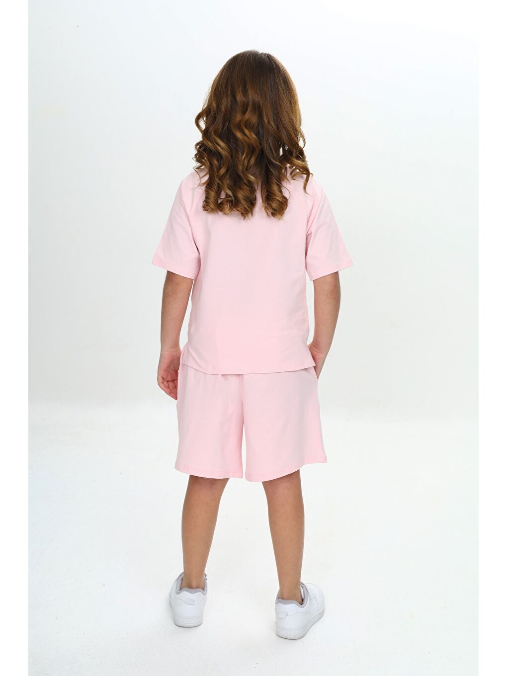 Pembe Kız Çocuk Göğsü Yazı Baskılı Şortlu Takım-4
