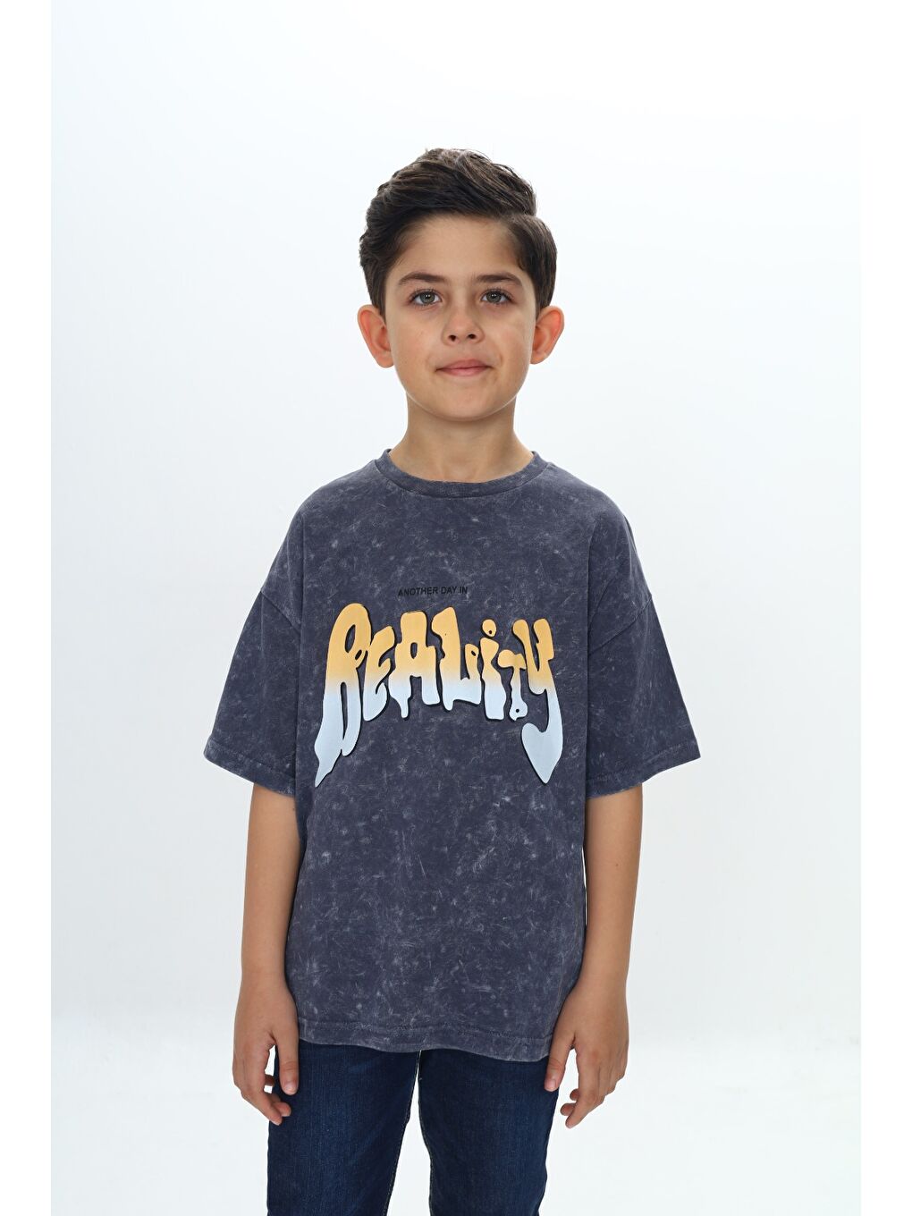 Antrasit Erkek Çocuk Reality Baskılı Tişört-1