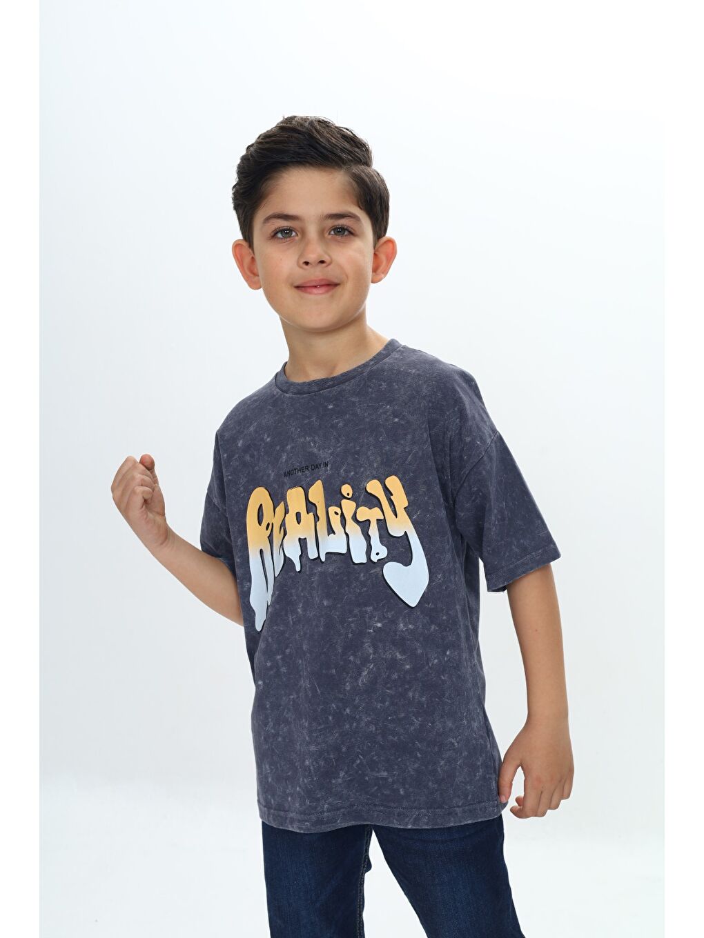 Antrasit Erkek Çocuk Reality Baskılı Tişört-2