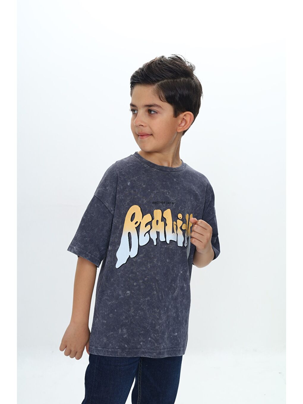 Antrasit Erkek Çocuk Reality Baskılı Tişört-4