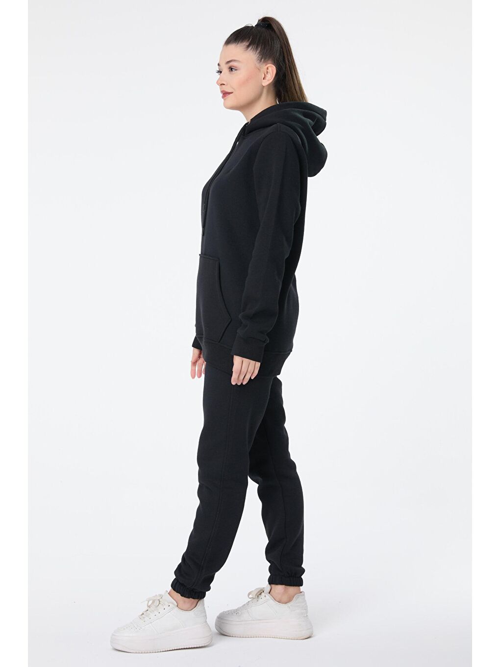 Kapüşonlu Yaka Kadın Siyah Eşofman Takımı - 23731-2