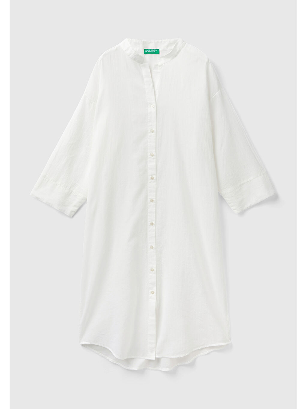 Ekru Kadın Krem %100 Pamuk Önü Düğmeli Hakim Yaka Gömlek Elbise-1