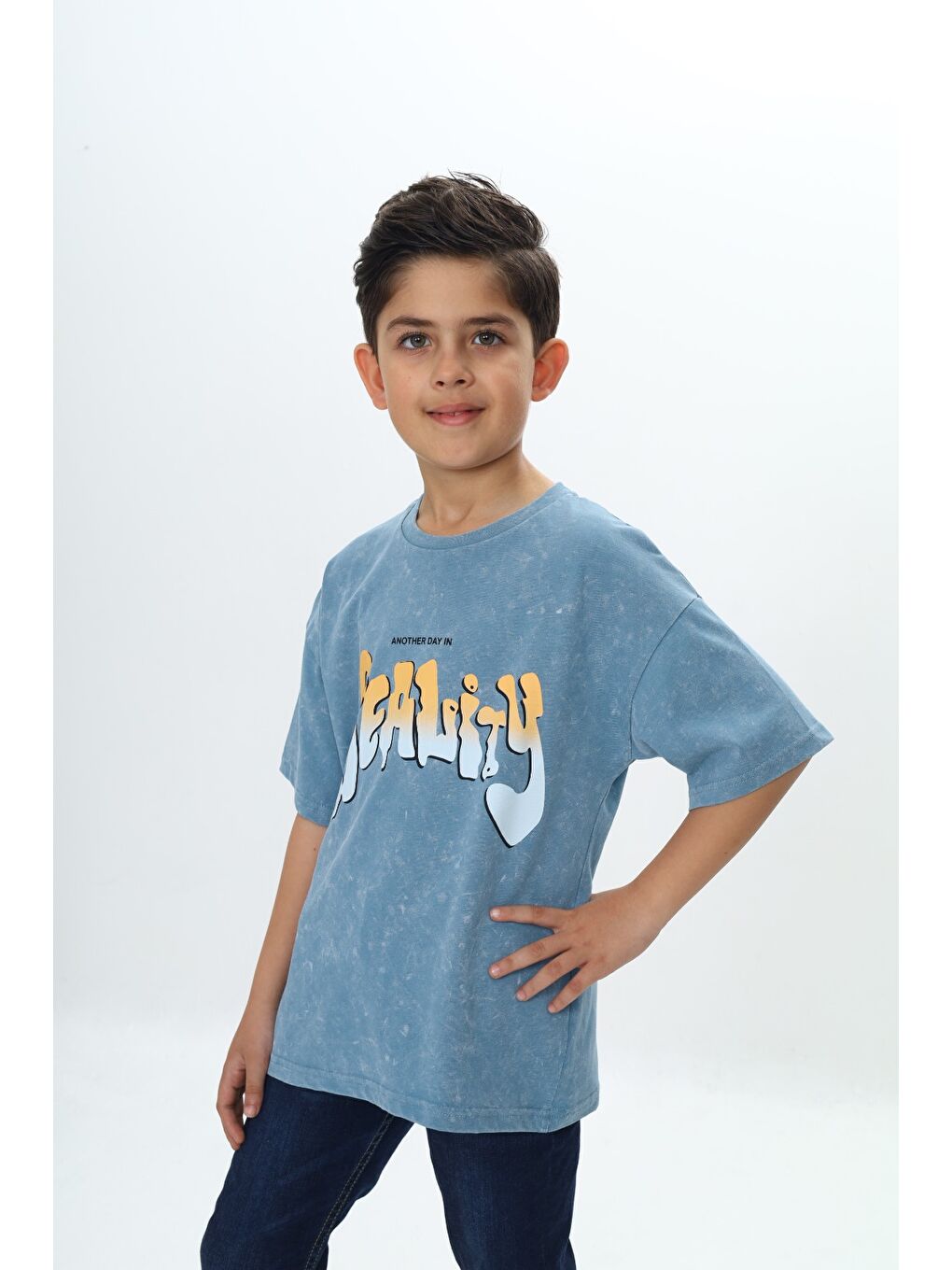 Mavi Erkek Çocuk Reality Baskılı Tişört-1