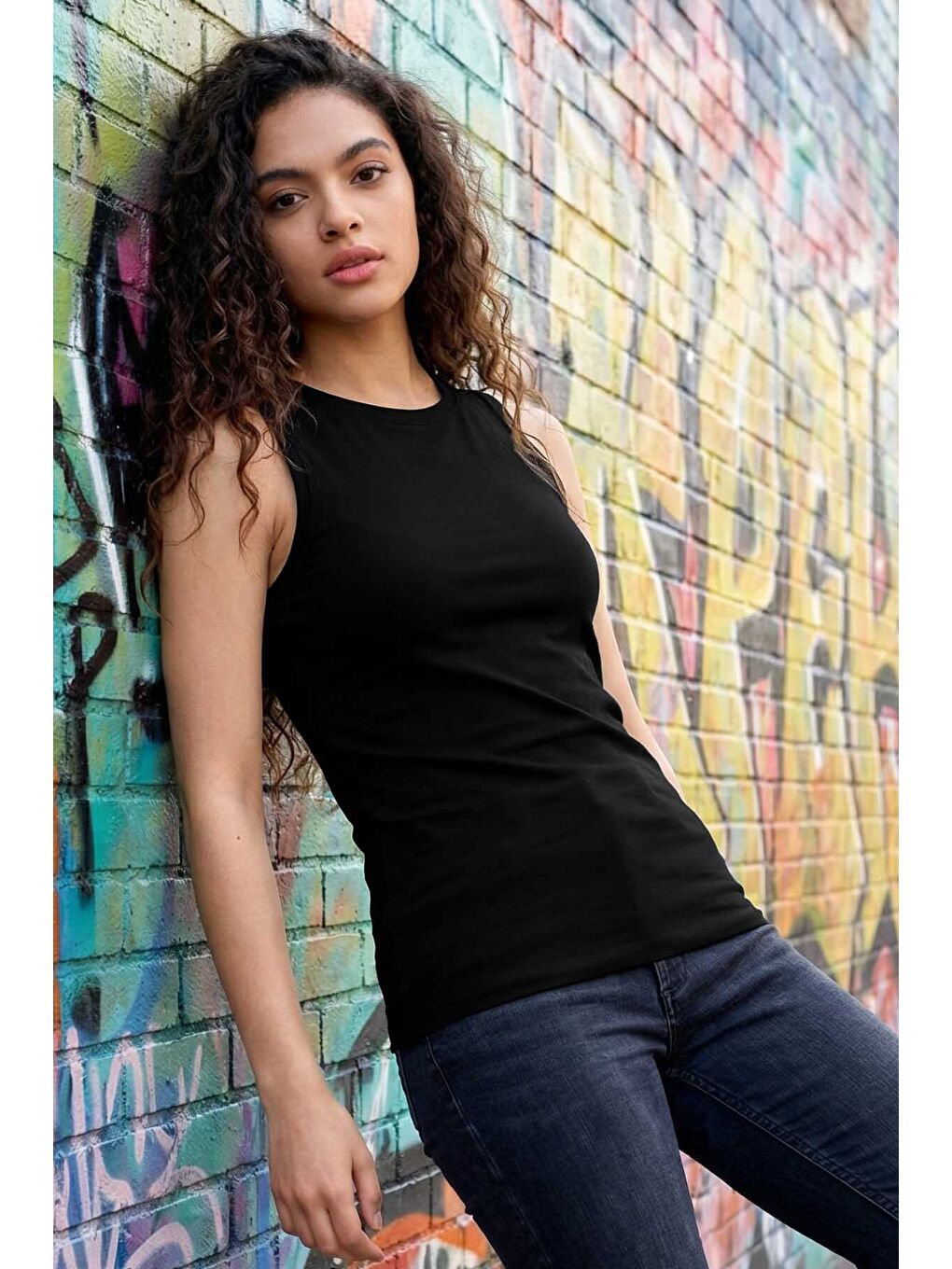 Slim Fit Basic O Yaka 2li Paket Siyah-Beyaz Kadın Atlet - 97313-1