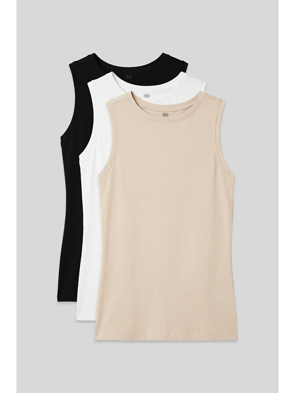 Slim Fit Basic O Yaka 3lü Paket Siyah-Beyaz-Bej Kadın Atlet - 97313