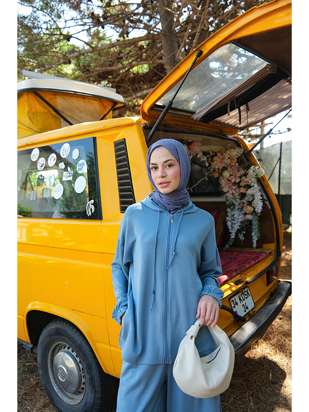 Kadın Kapüşonlu İkili Takım Açık Mavi-1