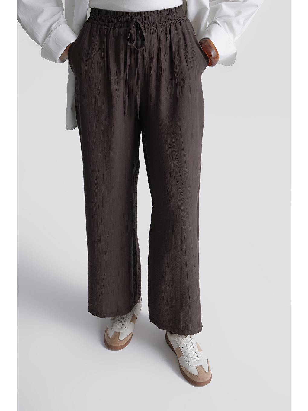 Kahverengi Beli Lastikli Palazzo Pantolon Kahve-2