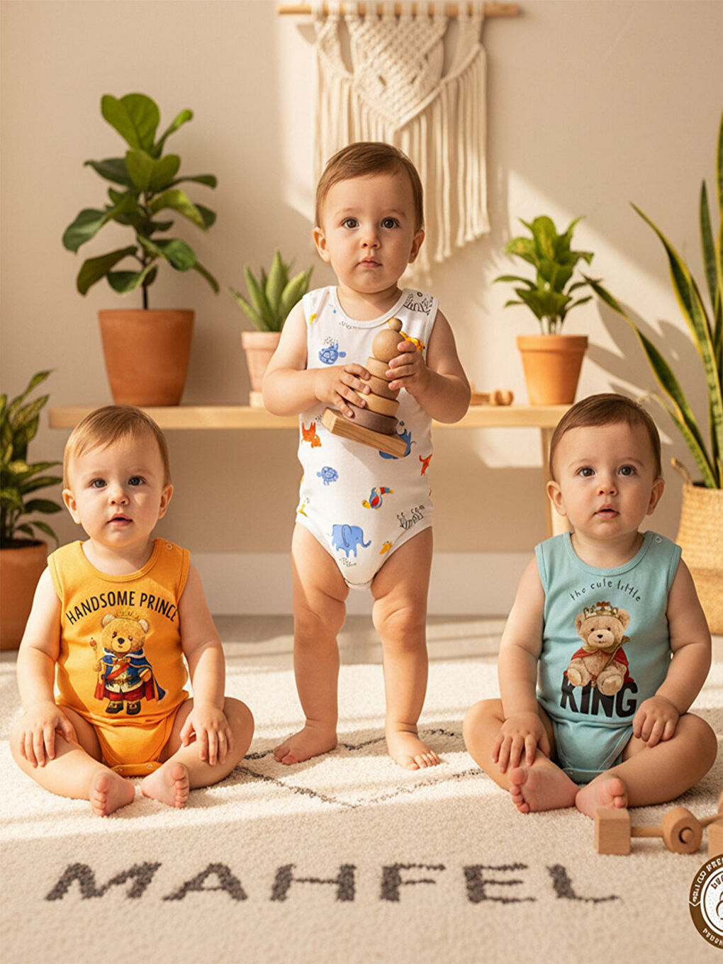 Yeşil %100 Pamuklu 3'lü Atlet Çıtçıtlı Bebek Body Zıbın 880-837-1