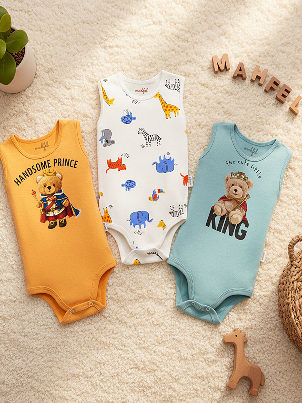 Yeşil %100 Pamuklu 3'lü Atlet Çıtçıtlı Bebek Body Zıbın 880-837-2