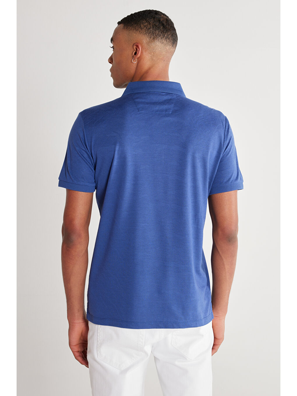 Erkek İndigo Slim Fit Dar Kesim Polo Yaka Jakarlı Kısa Kollu Tişört-6