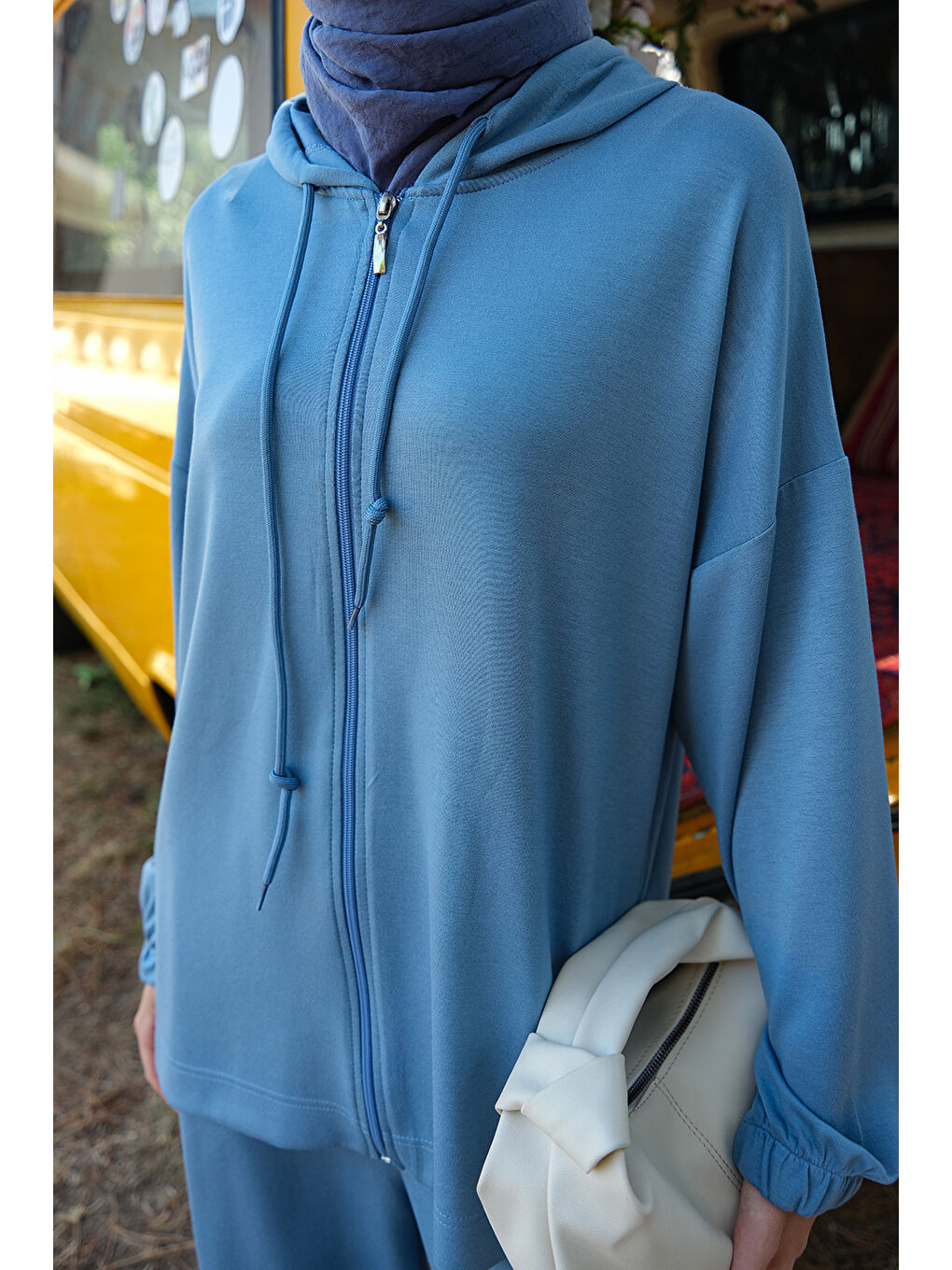 Kadın Kapüşonlu İkili Takım Açık Mavi-4