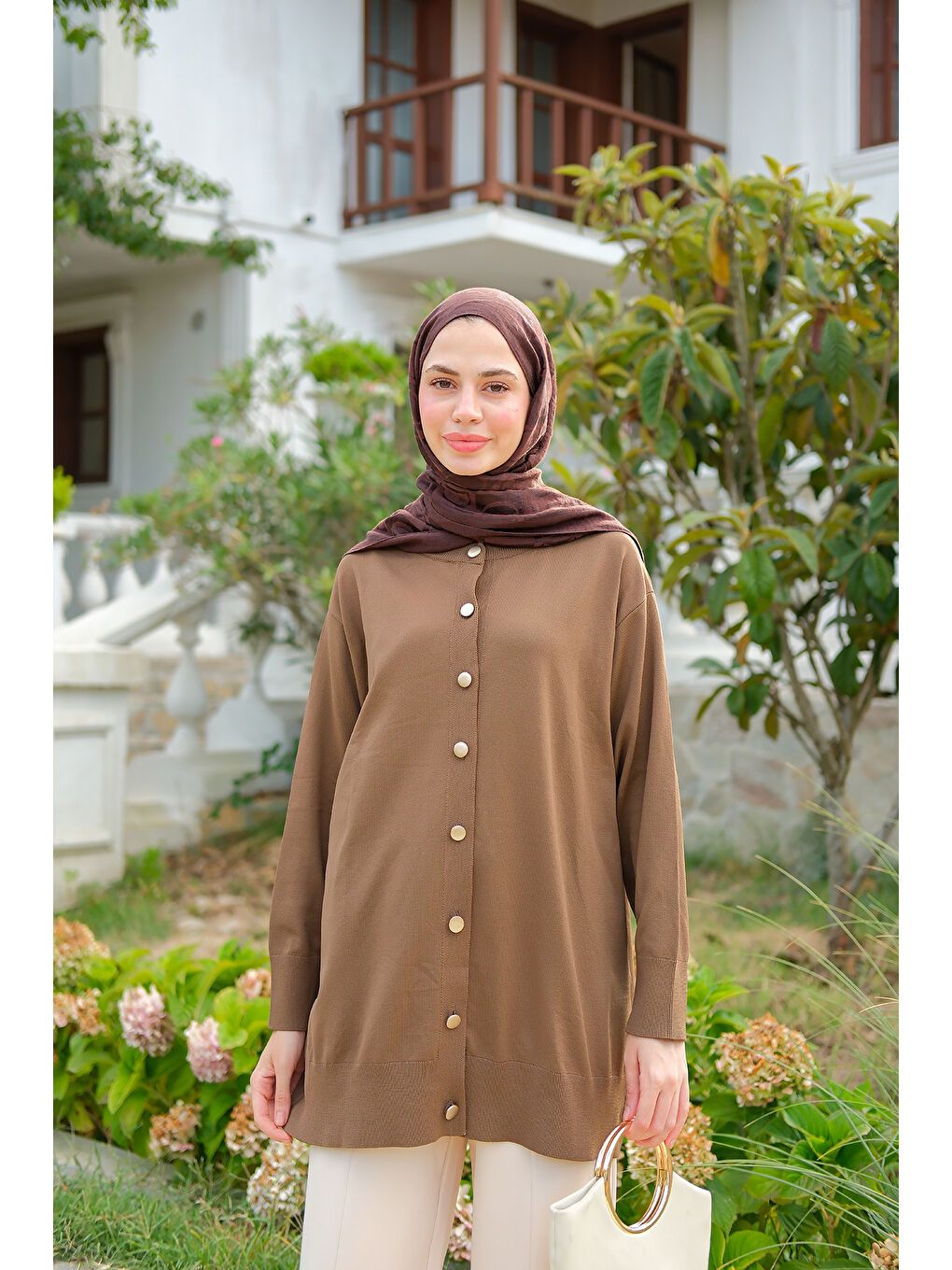 Bej Kadın Ön Düğmeli Hırka Vizon-1