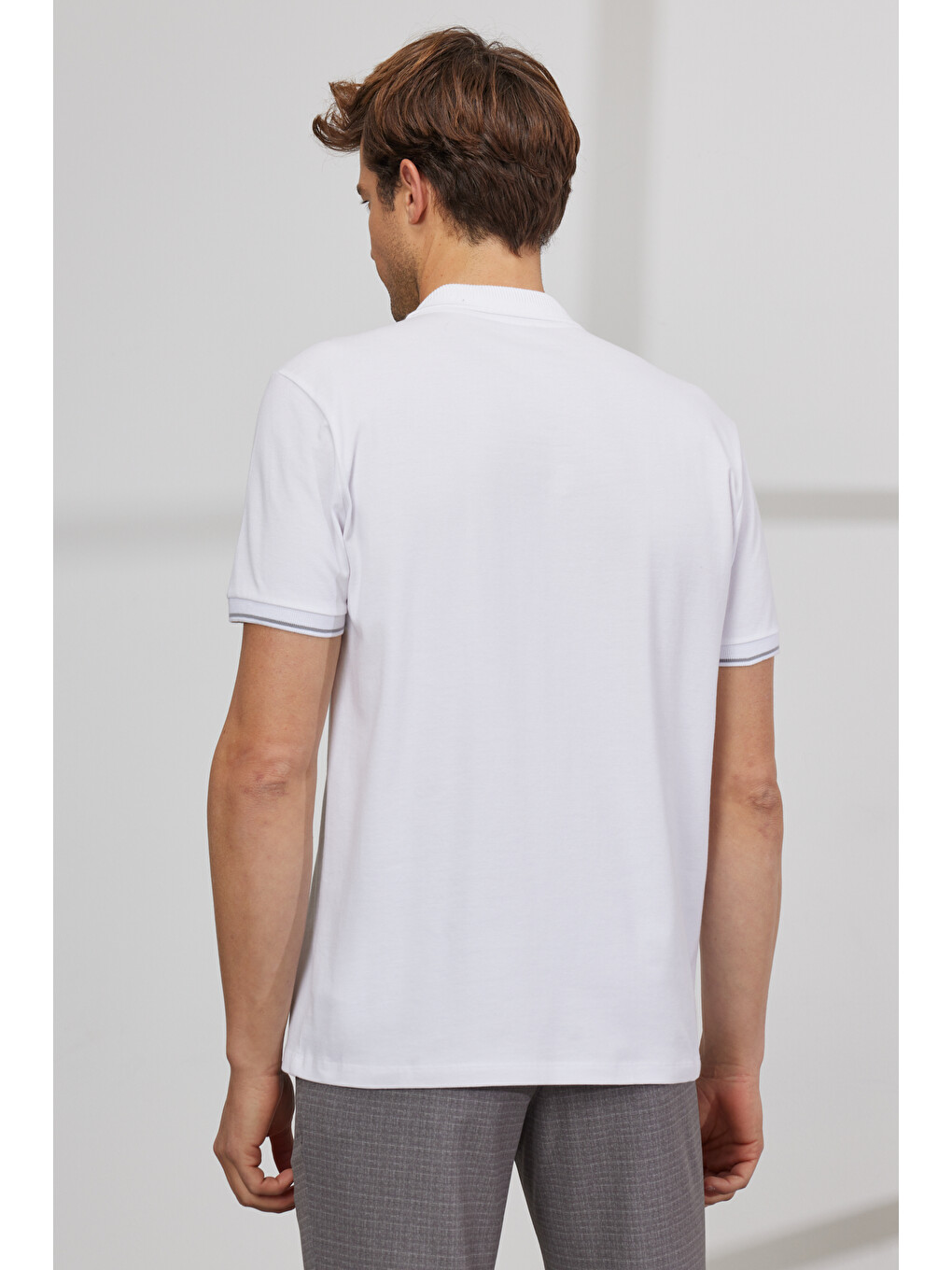 Erkek Beyaz Slim Fit Dar Kesim Polo Yaka Pamuklu Kısa Kollu Tişört-5