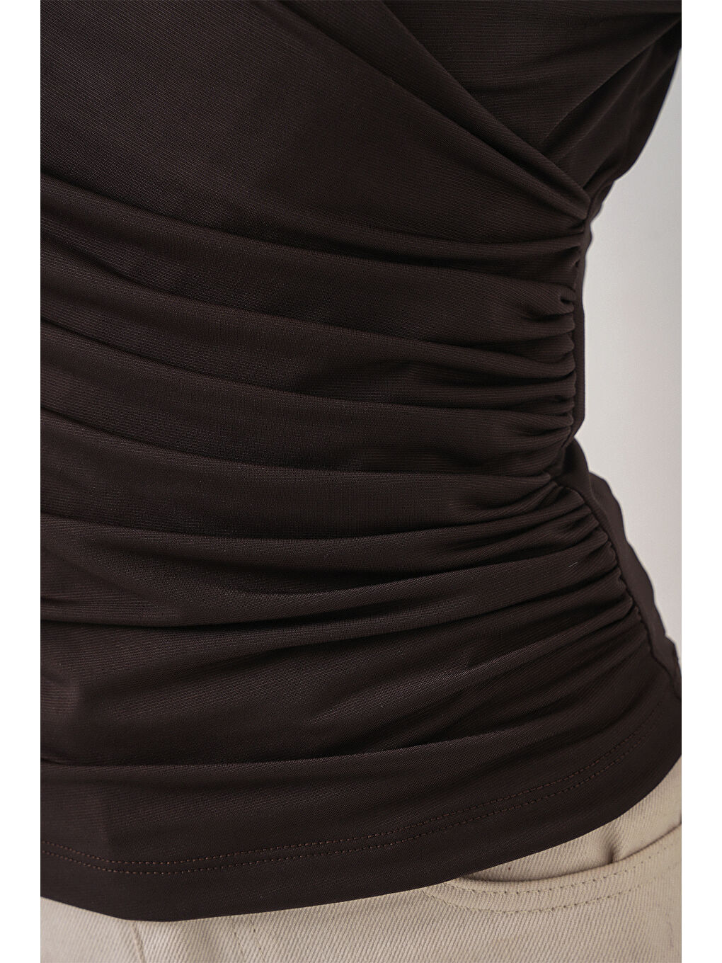 939 Anvelop Yaka Sandy Bluz - Kahverengi-5