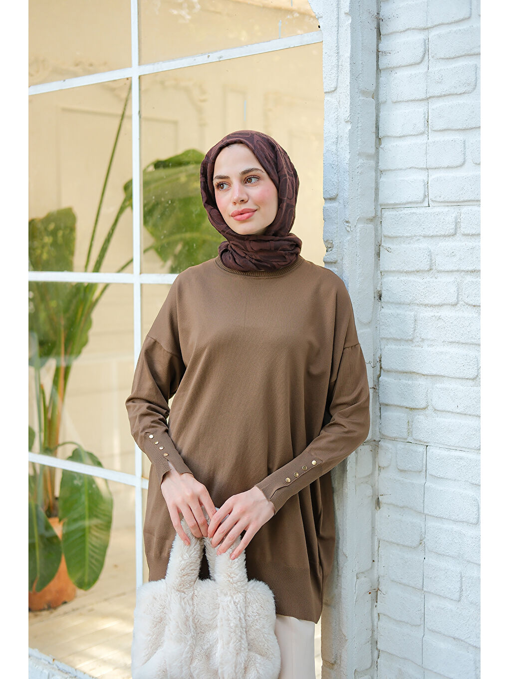 Bej Kadın Bilek Gold Aksesuar Detay Tunik Vizon