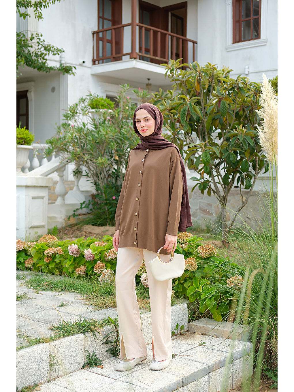 Bej Kadın Ön Düğmeli Hırka Vizon-2