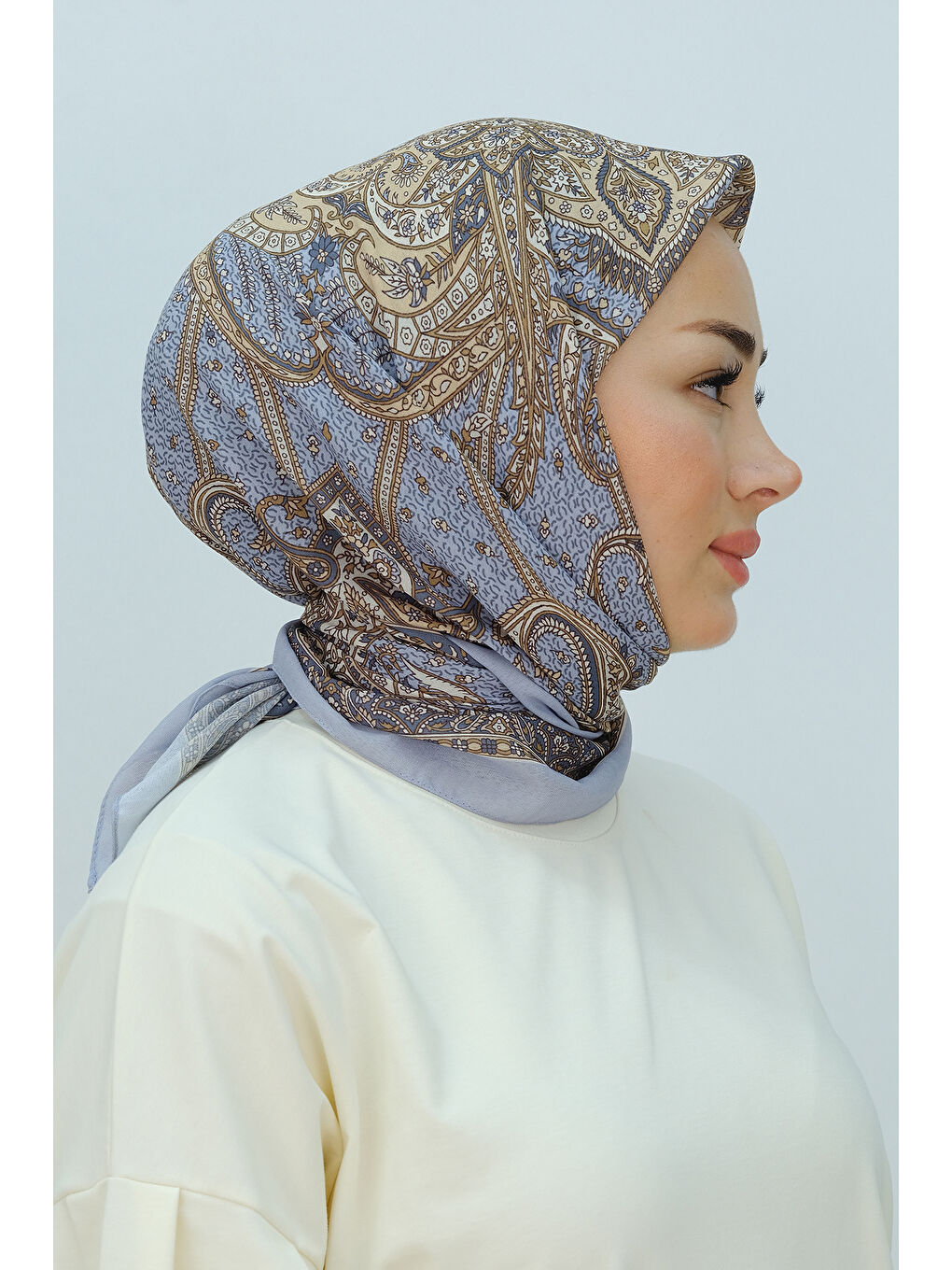 Etnik Desen Soft Eşarp Gri-1