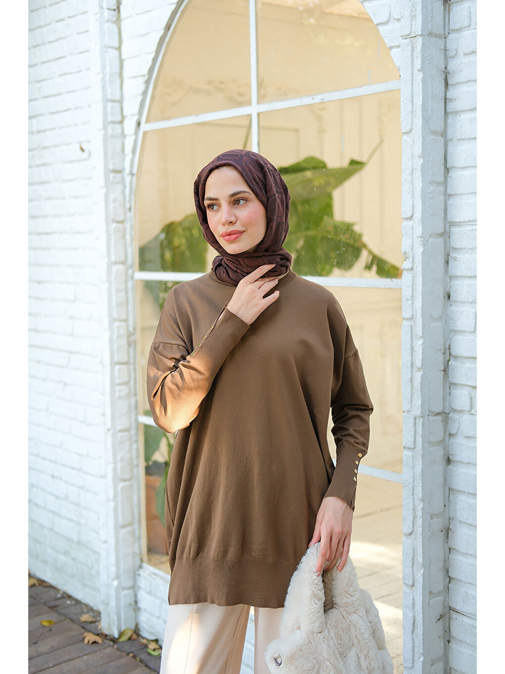 Bej Kadın Bilek Gold Aksesuar Detay Tunik Vizon-1