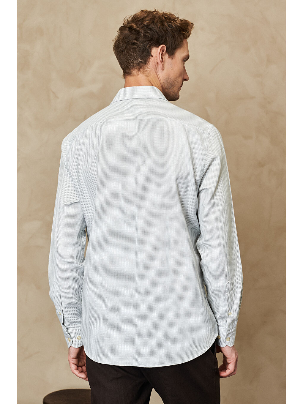 Erkek Yeşil-Beyaz Slim Fit Dar Kesim Klasik Yaka Armürlü Gömlek-5