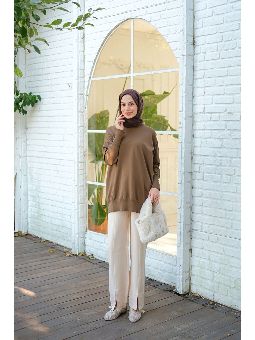 Bej Kadın Bilek Gold Aksesuar Detay Tunik Vizon-2