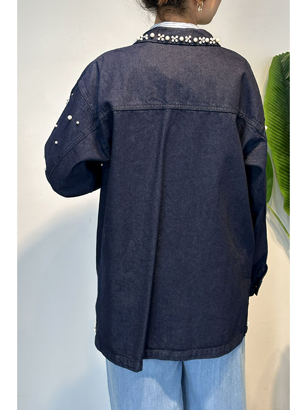 Taş ve İnci Detay Jean Ceket 7444 Lacivert-2