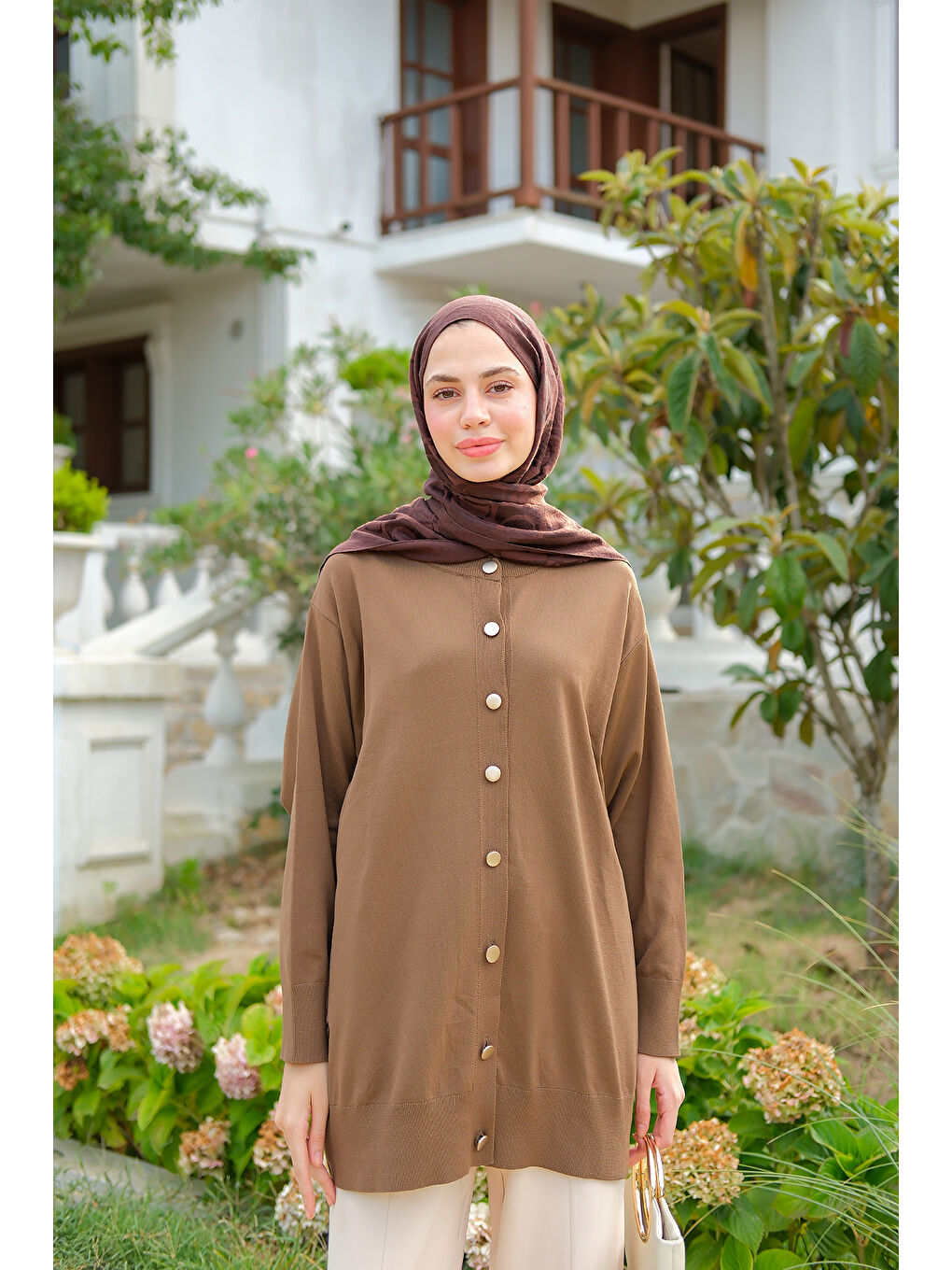 Bej Kadın Ön Düğmeli Hırka Vizon-3