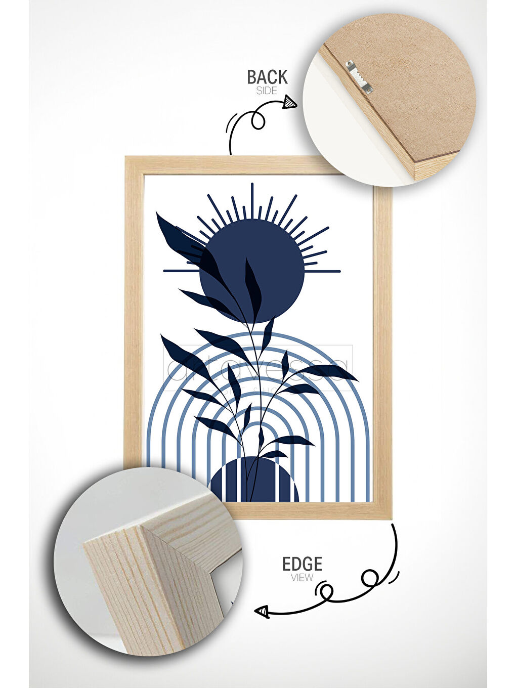 Beyaz 3 Parça Gerçek Ham Ahşap Çerçeveli Tablo Seti - Model 17 - AVSS3LUMDL17-5070-2