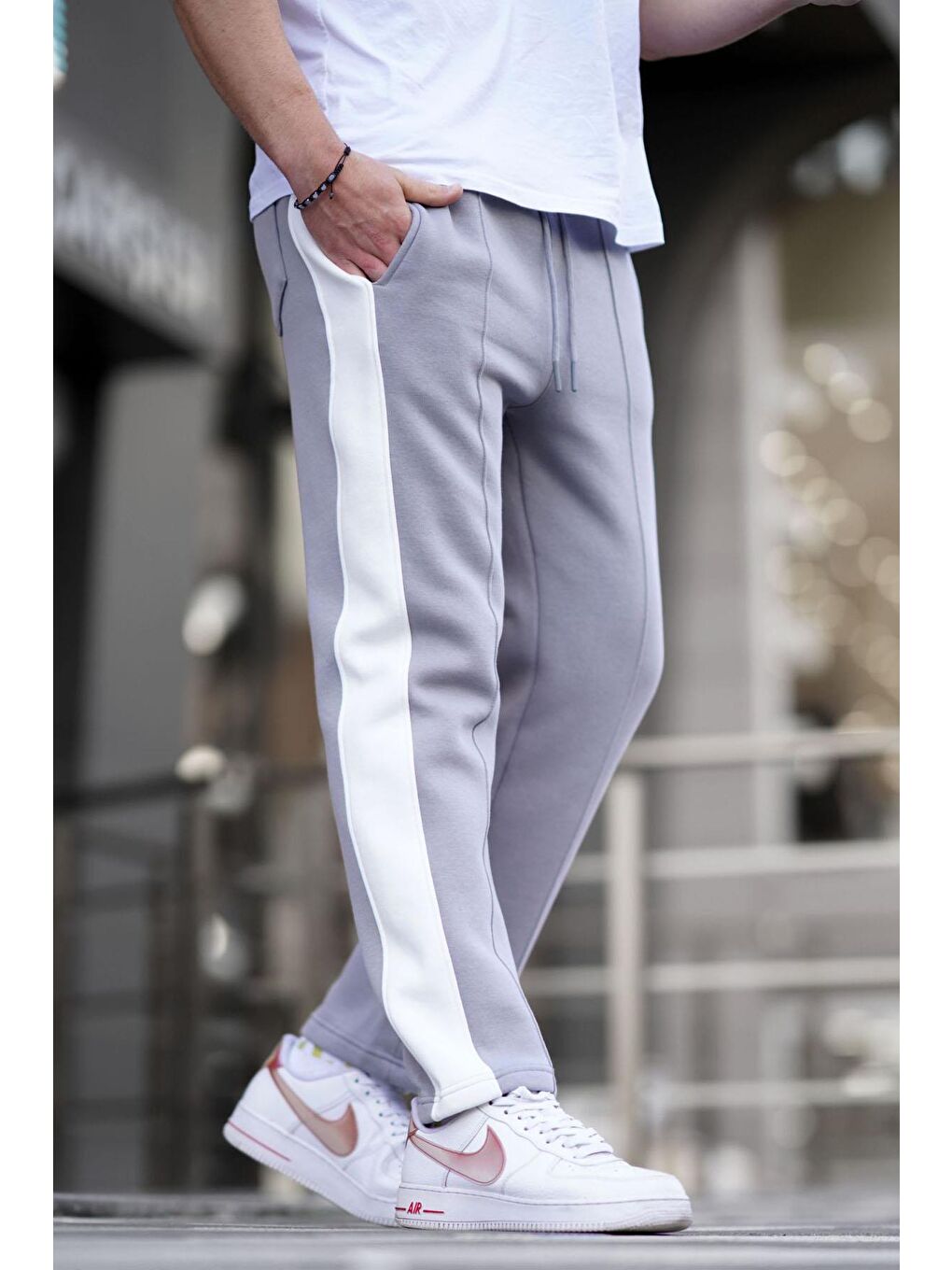 Boyalı Gri Şeritli Basic Erkek Eşofman Altı 6525-3