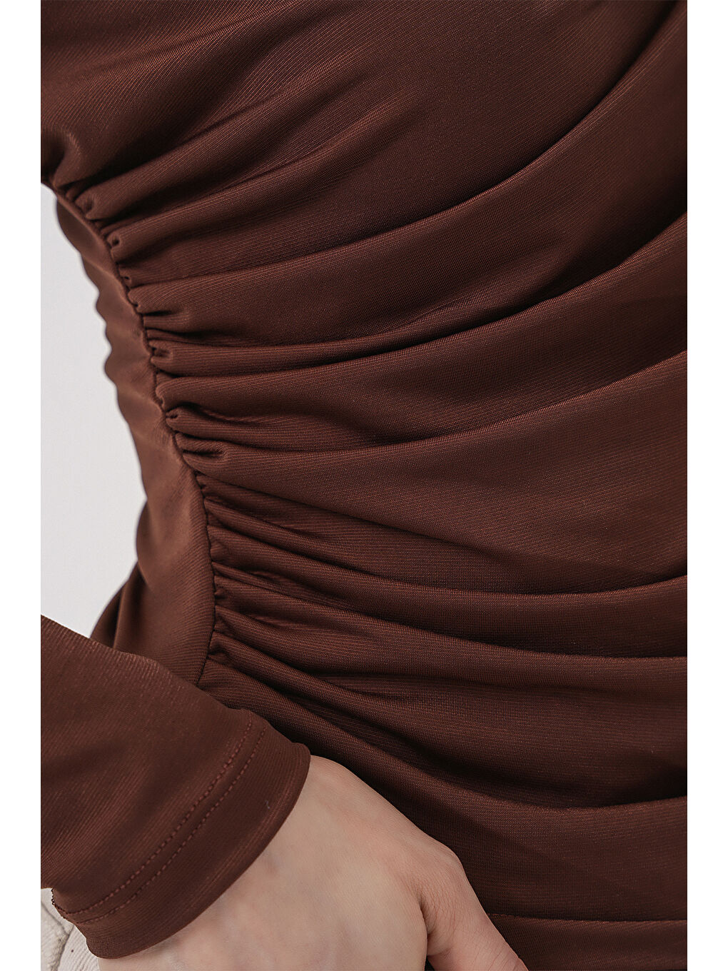 Kahverengi 925 Büzgü Detaylı Sandy Bluz - A.Kahve-5