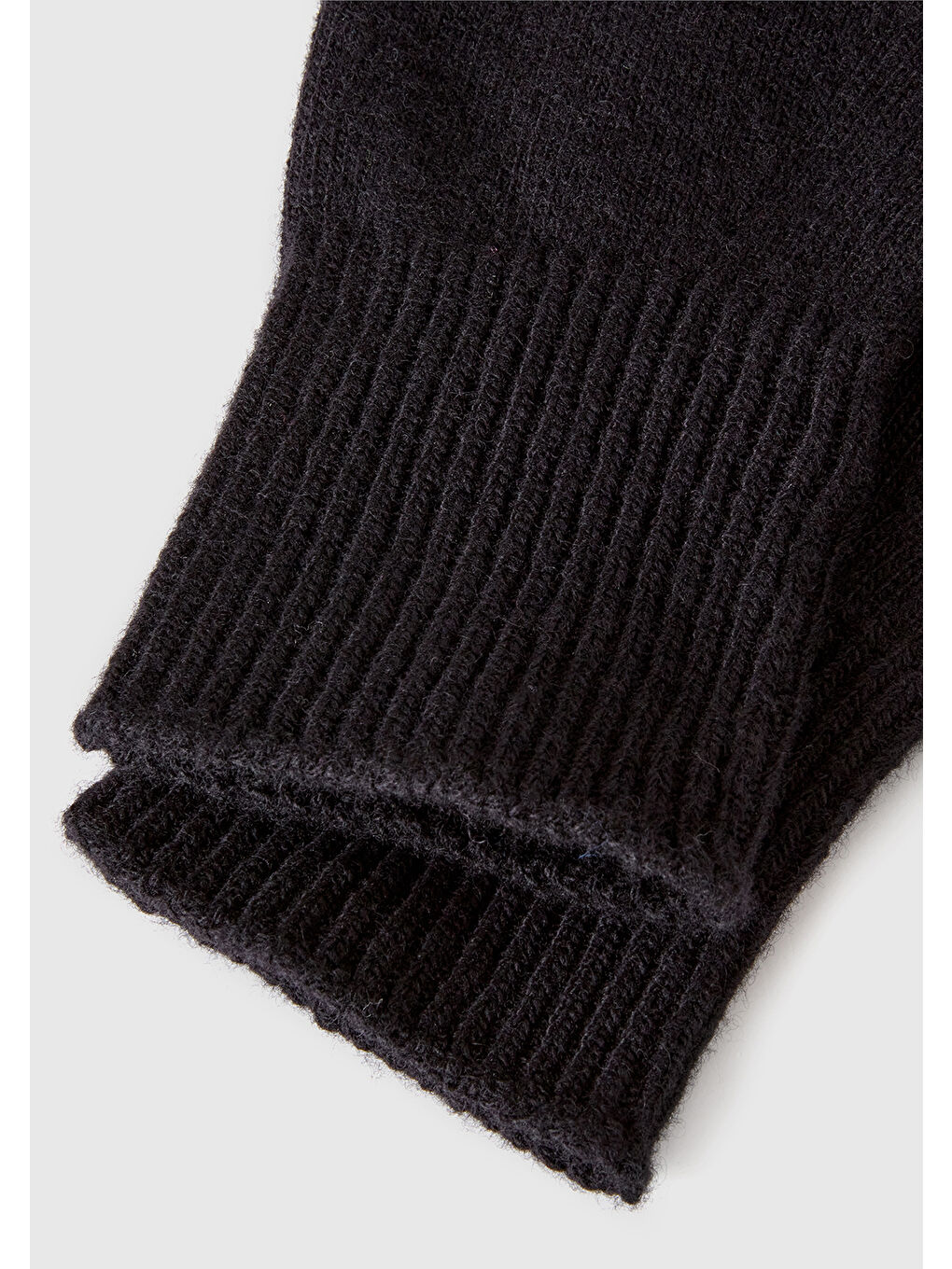 Kadın Siyah %100 Yün Bilek Detaylı Düz Eldiven-2