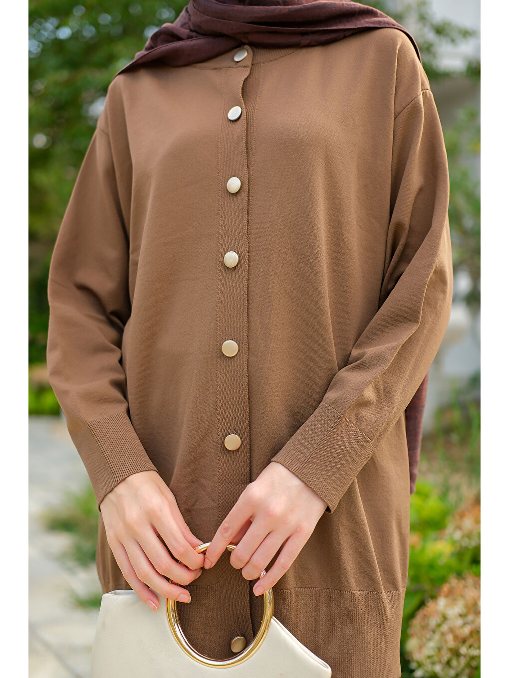 Bej Kadın Ön Düğmeli Hırka Vizon-4