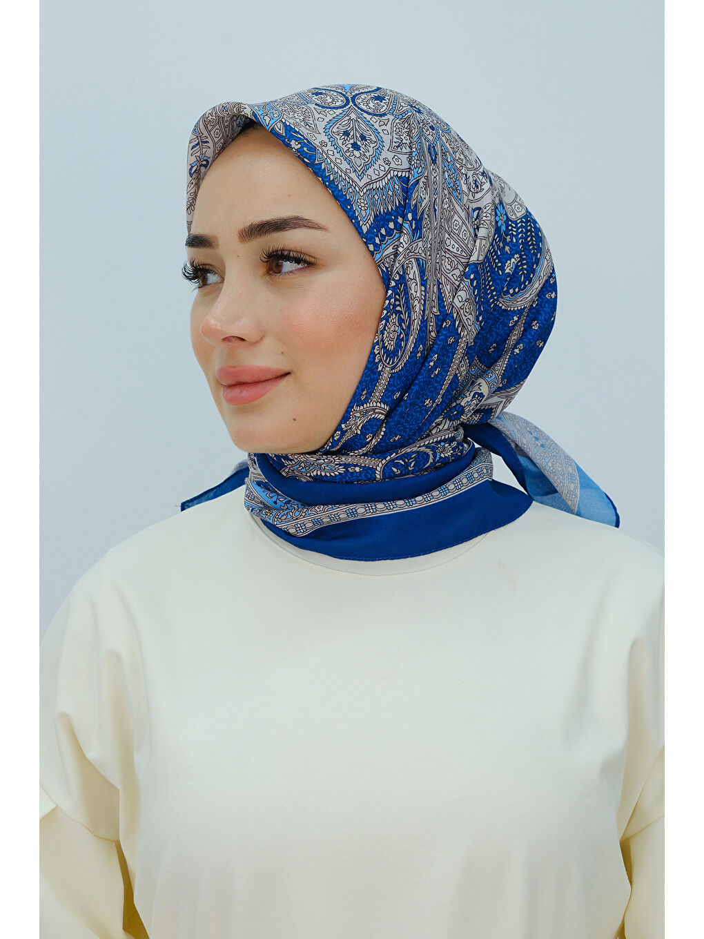 Locco Moda Etnik Desen Soft Eşarp Mavi