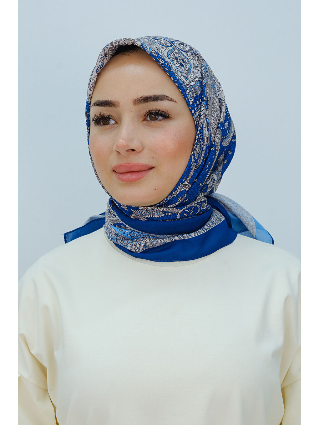Locco Moda Etnik Desen Soft Eşarp Mavi - 1