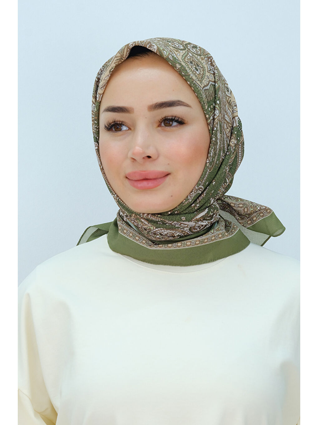 Etnik Desen Soft Eşarp Açık Yağ Yeşil-1