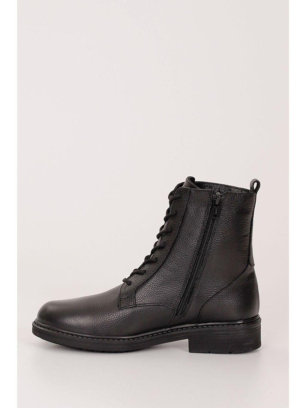 Siyah SİYAH  Hakiki Deri Yuvarlak Burun Kauçuk Taban Topuklu Fermuarlı Bağcıklı Kadın Günlük Postal Bot GD-5