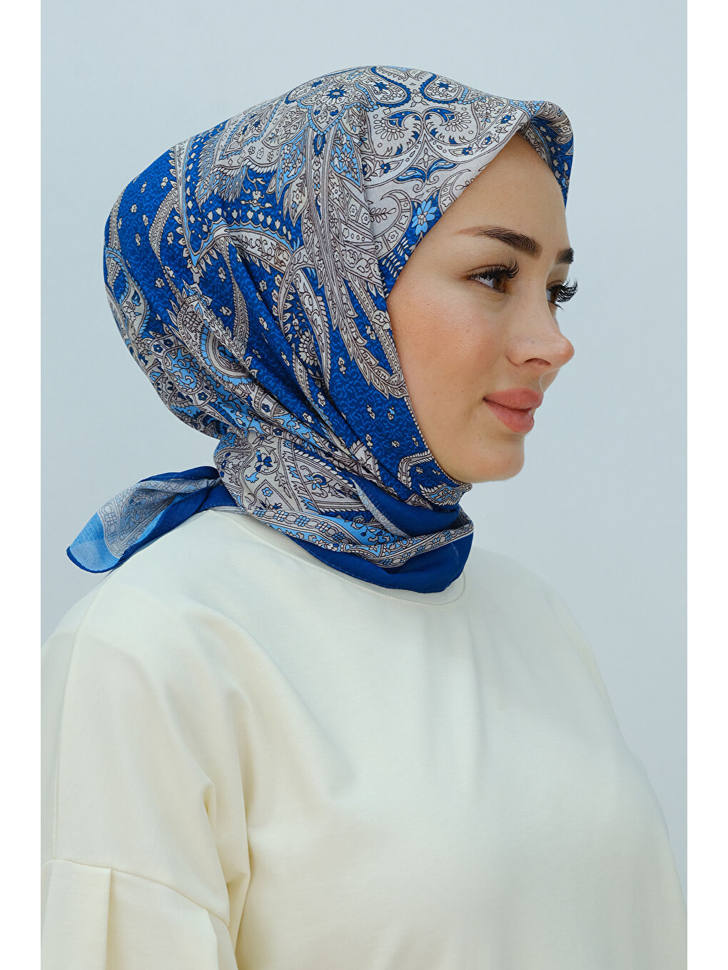 Locco Moda Etnik Desen Soft Eşarp Mavi - 3