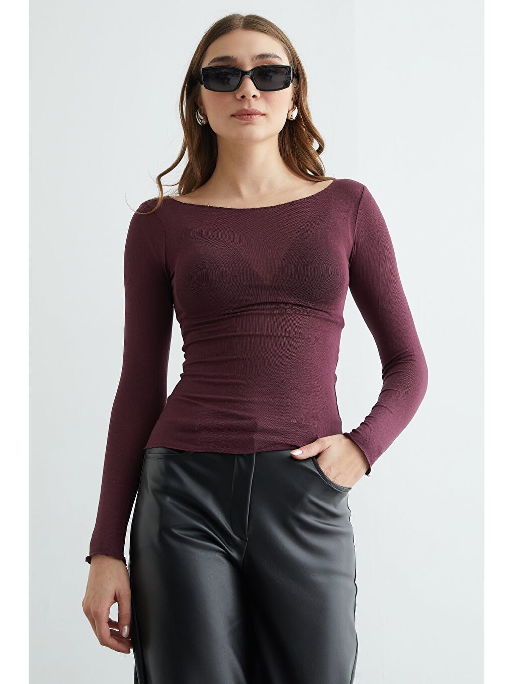 Mürdüm Kayık Yaka Transparan Bluz-1