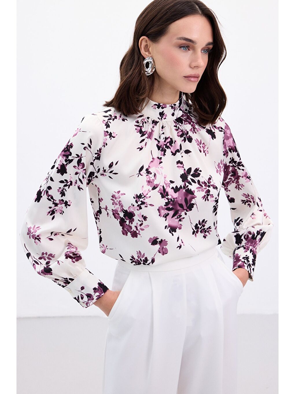 Dik Yaka Bluz - Mürdüm