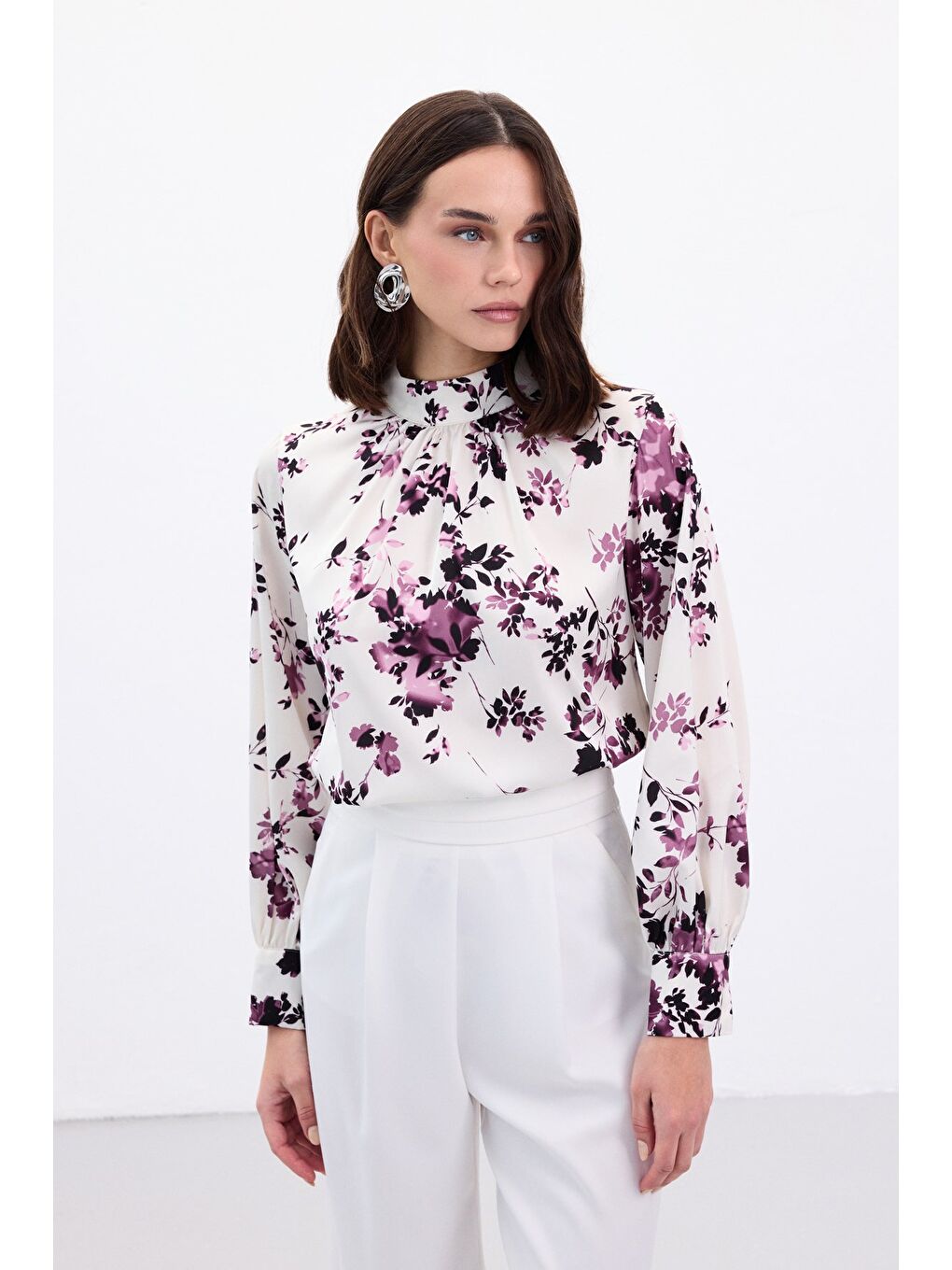 Dik Yaka Bluz - Mürdüm-2