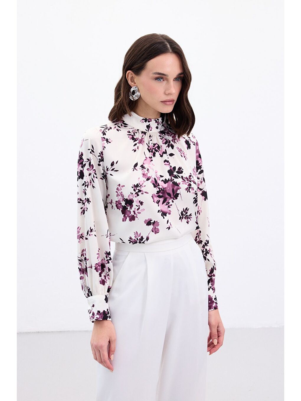 Dik Yaka Bluz - Mürdüm-3