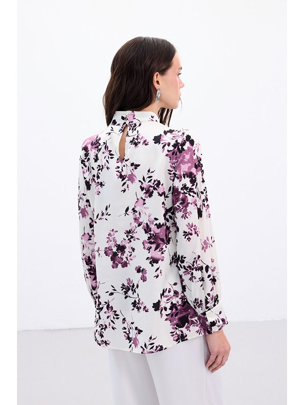 Dik Yaka Bluz - Mürdüm-4