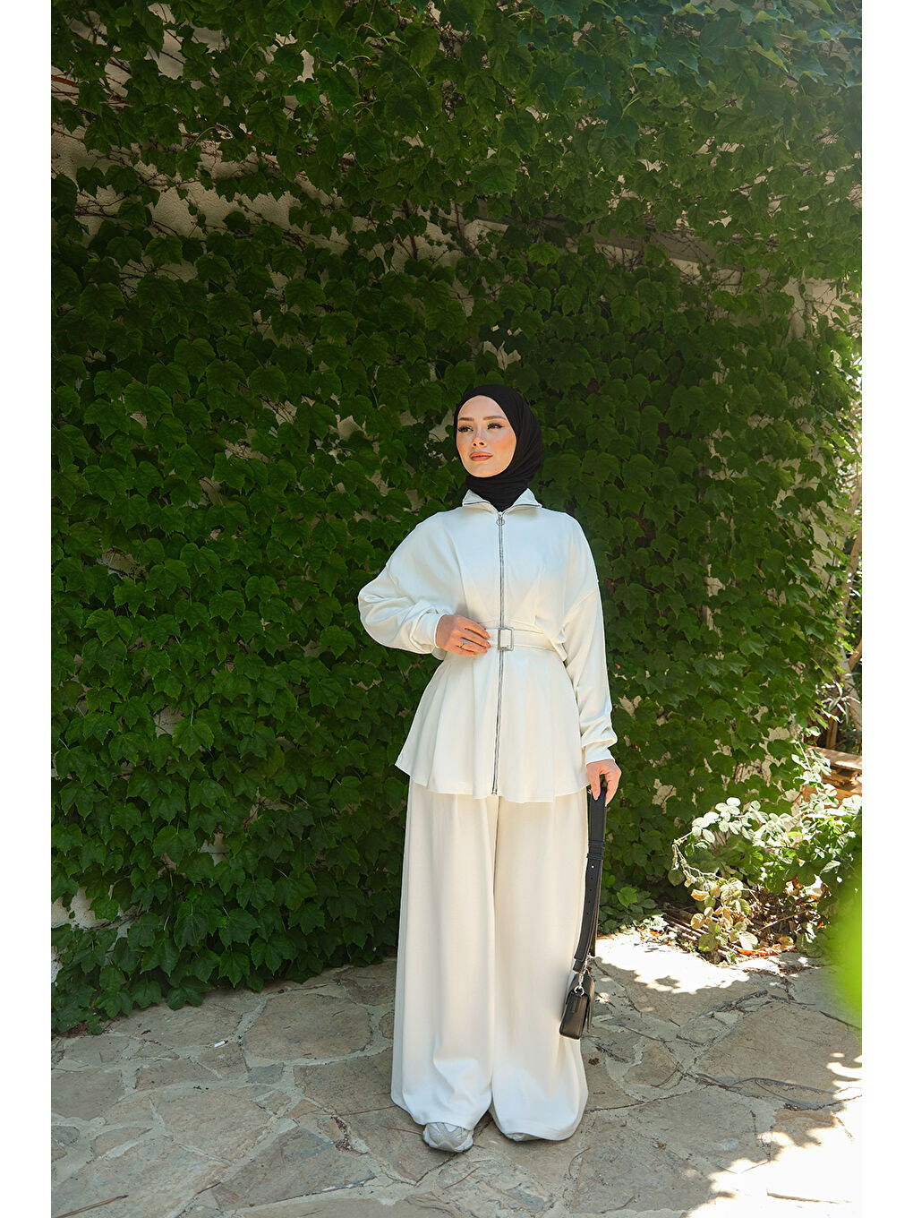 Kadın Beli Pile Detaylı Takım Beyaz-2