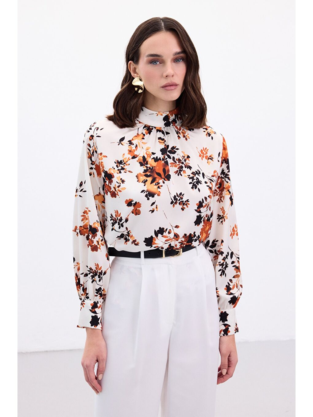 Turuncu Dik Yaka Bluz - Oranj-2