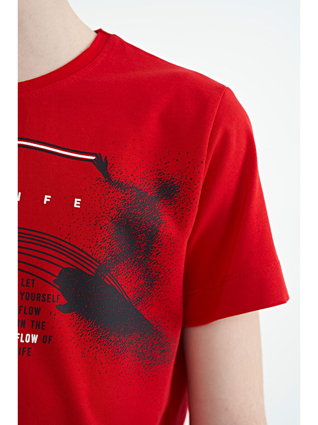 Kırmızı Baskı Detaylı Standart Kalıp O Yaka Erkek Çocuk Tişört - 11133-2