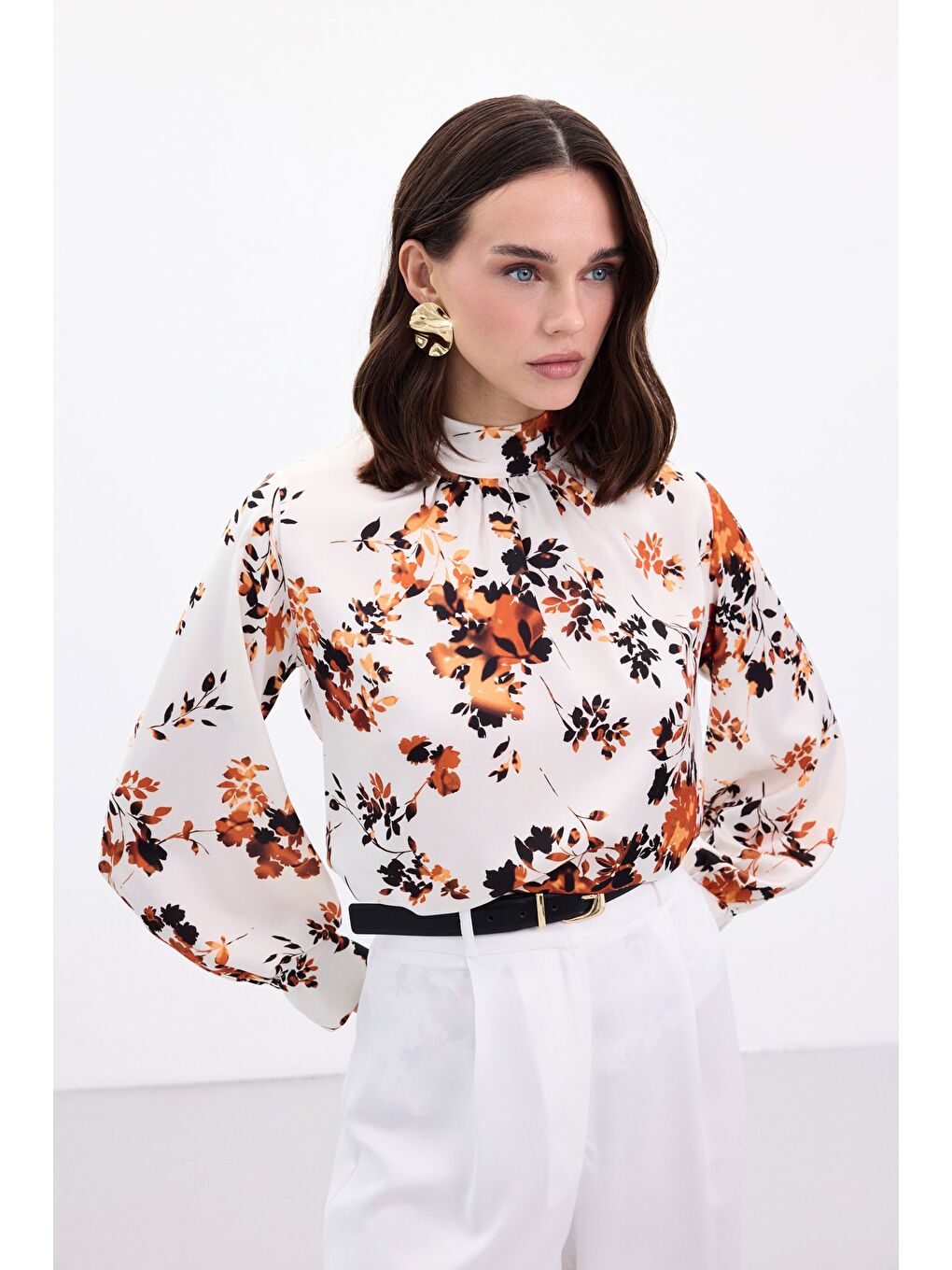 Turuncu Dik Yaka Bluz - Oranj-3