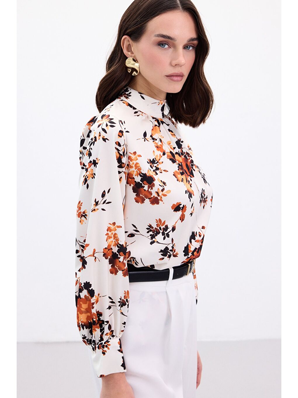 Turuncu Dik Yaka Bluz - Oranj-4