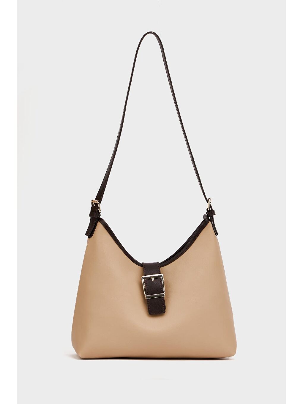 Bej Gold Toka Detaylı  El Ve Omuz Çantası Vizon