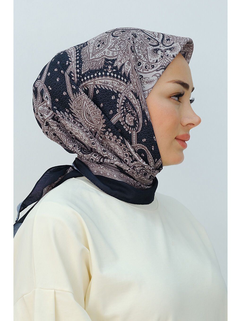 Pembe Etnik Desen Soft Eşarp Pudra-2