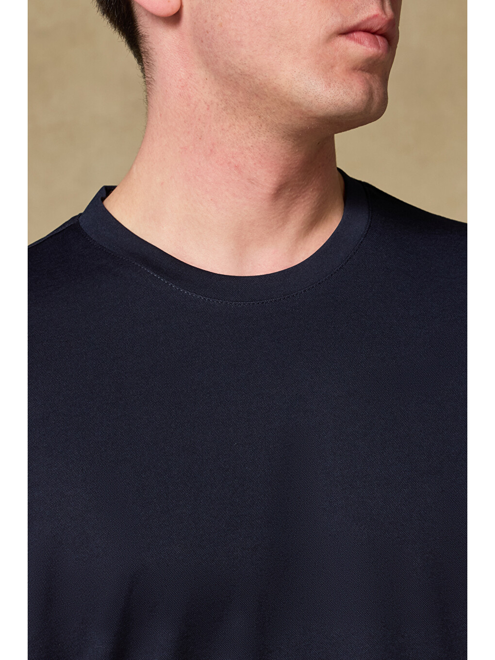 Palm Merserize Pamuklu Modern Fit Lacivert Bisiklet Yaka Erkek Düz Shirt-2